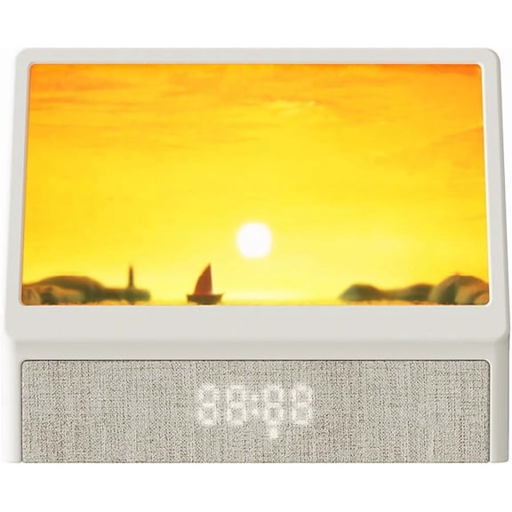 Sunrise Alarm Clock with Remote Control, Dimmable Digital Sunrise Wake Light, 12/24H Format Bedside Clock for Seniors Students and Heavy Sleepers (White)