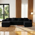 thumbnail image 2 of SEENYOO 133" Cloud Couch, Black Modular Sectional Sofa with 2 Ottomans, Corduroy Deep Seat for Living Room, No Assembly Required, 2 of 13