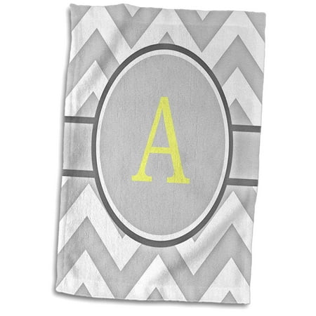 3D Rose Grey and White Chevron with Yellow Monogram Initial a Hand Towel 15 x 22