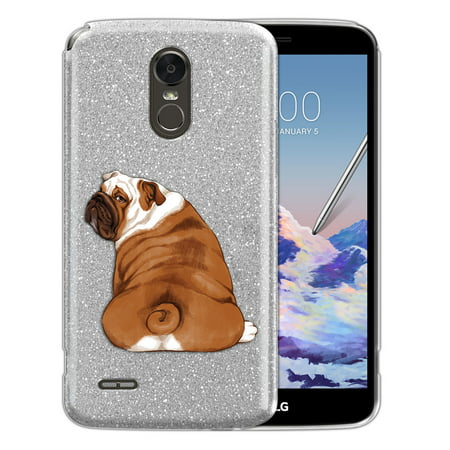 FINCIBO Silver Gradient Glitter Case, Sparkle Bling TPU Cover for LG Stylo 3 Stylus 3 LS777, English Bulldog Look (Best Looking Matx Case)