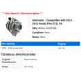thumbnail image 2 of Alternator - Compatible with 2012 - 2015 Honda Pilot 3.5L V6 2013 2014, 2 of 2