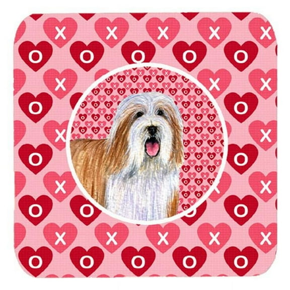 Carolines Treasures LH9150FC Bearded Collie Valentines Love and Hearts Foam Coasters- Set - 4
