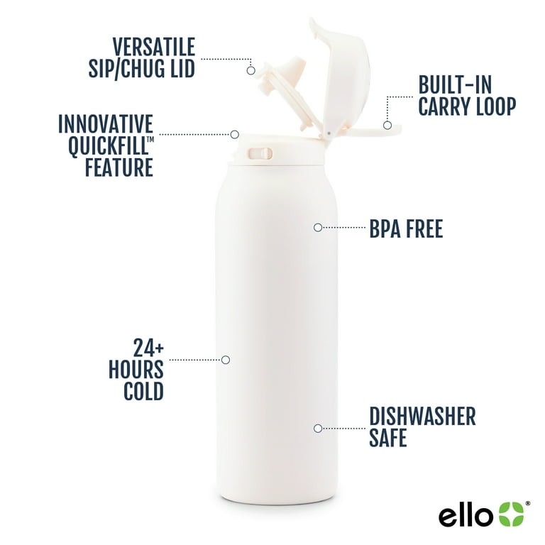 Ello Flip & Fill 32oz Insulated Stainless Steel Water Bottle, Leak