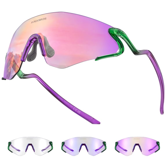 ROCKBROS Photochromic Sports Sunglasses for Men Women, UV400 Light Adaptive Eyewear with Detachable Inner Frame for Cycling Running Pickleball Outdoor Sports