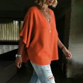 thumbnail image 4 of MORESEC Women's V Neck T-Shirt Cotton Linen Short Sleeve Flowy Casual Blouse Top Solid Basic Tee For Party Outfit And Daily Wear, Orange M, 4 of 7
