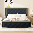 thumbnail image 2 of Queen Size Velvet Upholstered Platform Bed, Wood Bed Frame with Pull Point Headboard and Metal Wire Frame & Feet, 2 of 11