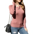 thumbnail image 1 of Doublju Women's Round Neck Long Sleeve Soft Knit Pullover Sweater with Sleeve Buttons, 1 of 5