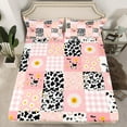 thumbnail image 2 of jejeloiu Milk Cow Pattern Twin Sheet Sets,Western Cowgirls Theme Twin Fitted Sheet,Pink Patchwork Geometric Chekcered Flat Sheet For Girls Kids,Microfiber Bedroom Decor,3 Pieces, 2 of 7