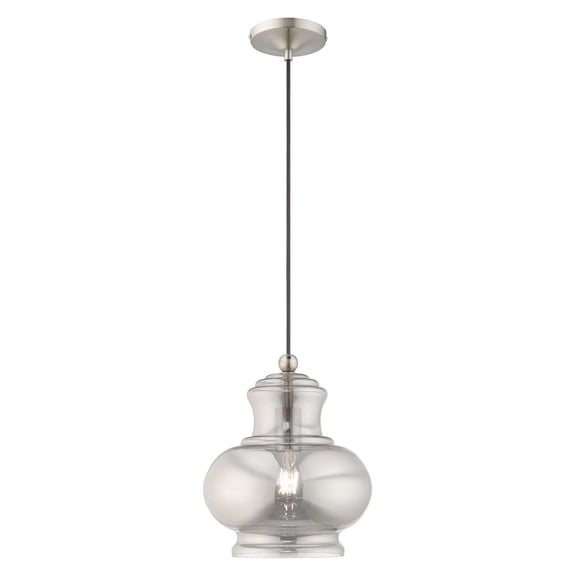 Livex Lighting  Art Glass 1-Light  Perfume Bottle Mini Pendant - 9.88"Dia. x 13.5"-90"Adj. H - 9.88"Dia. x 13.5"-90"Adj. H Brushed Nickel & Smoke