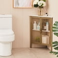 thumbnail image 3 of VECELO Set of 2 Corner Storage Cabinet with Dual Door, Wood Floor Standing Triangle Storage Organizer with 3-tier Shelves, Gold, 3 of 10