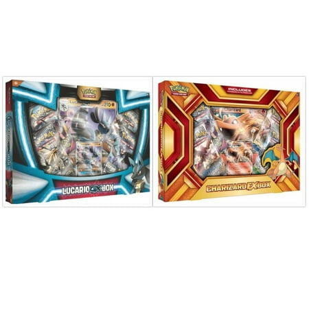 Pokemon Lucario GX Collection Box and Charizard EX Fire Blast Box Trading Card Game Collection Box Bundle, 1 of Each. Great Variety Gift Set For Boys or