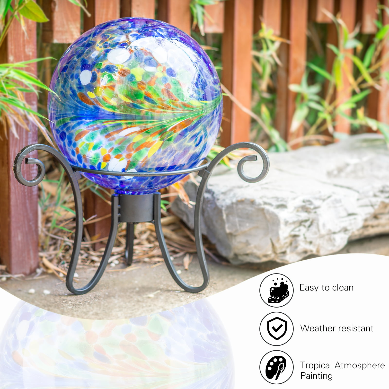 MUMTOP Gazing Ball 10 inch Colorful Glass Gazing Ball for Garden Decor