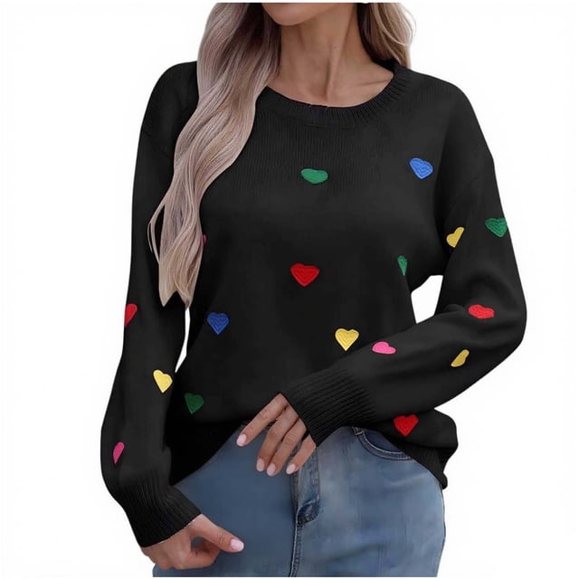 HongQid Womens Pullover Sweaters Long Sleeve Crewneck Casual Loose Knit Jumper Tops