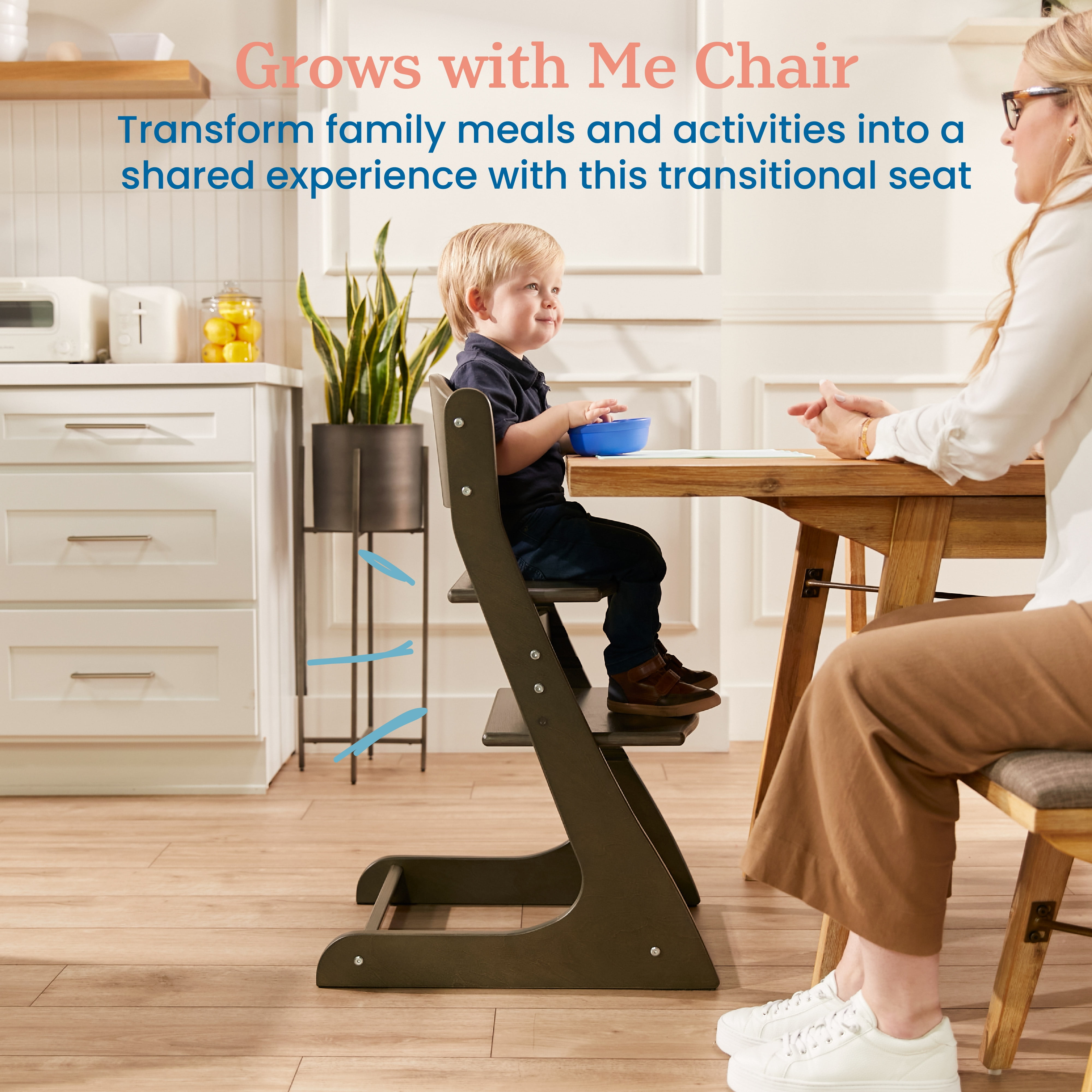 ECR4Kids Wooden Adjustable Grows with Me Transitional Chair, Montessori Furniture, Grey Wash