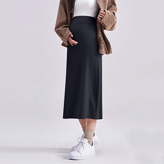 Wowcloth Maternity Skirt for Women, Solid Color Warm Loose Fit with Bump Support, All-Season Outerwear Skirt for Pregnancy and Everyday Use