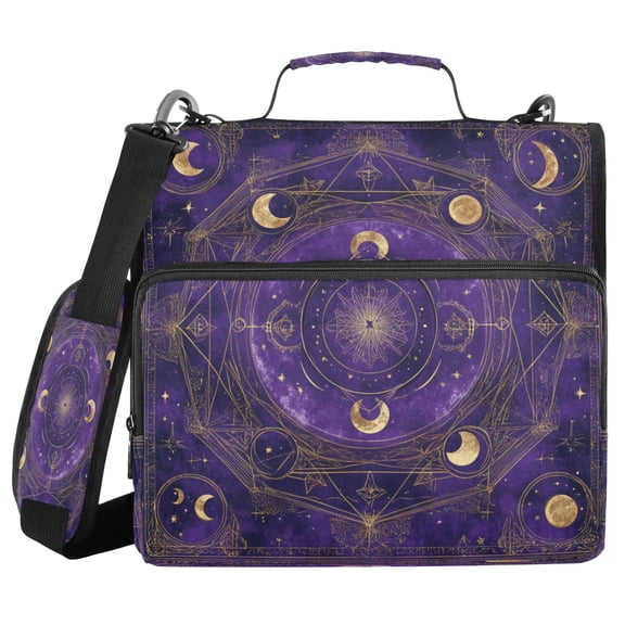 Water-Resistant 3-Ring Binder Organizer with Multiple Pockets Zipper Binder Bag for Office Purple Celestial Pattern