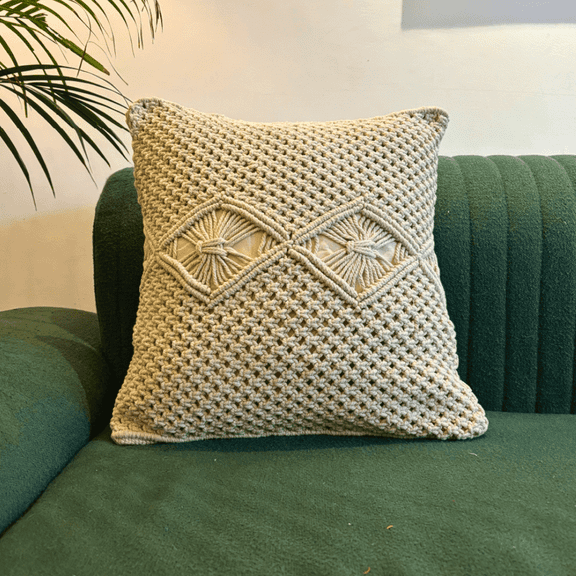 Macrame Diamond Design Tufted Cushion Cover