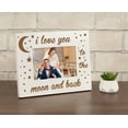 thumbnail image 5 of Darling Souvenir Made With Love Engraved Table Top Photo Frame Wooden Love You Moon & Back Quotes White Picture Frame Gift For Brothers Day, 4x6 Inches Horizontal Photo Size, 5 of 8