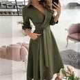 thumbnail image 2 of Fridja Femmes Occasionnels Bandage en Vrac Demi-Manche Solide V-Cou Robe Cheville-Longueur, 2 of 5