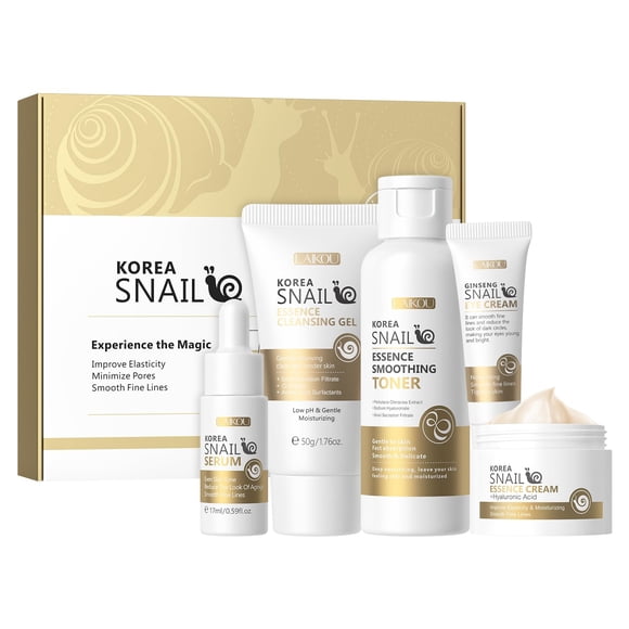 Set de cuidado de la piel LAIKOU con forma de caracol y ginseng con gel limpiador, 5 unidades