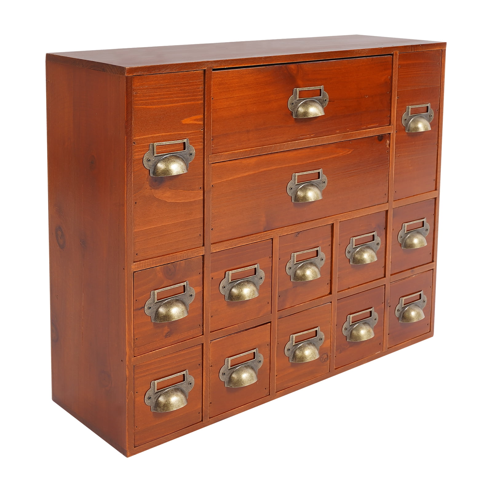 Tabletop Apothecary Cabinet, Wooden Drawers Storage Cabinet Storage Cabinet w/ 14 Drawers Drawer Organizer Storage Box for Desktop Organizer (Old Brown Color)