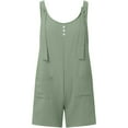 thumbnail image 3 of Wyobmus Womens Short Rompers Loose Solid Color Sleeveless Square Neck Bubble Ruched Jumpsuit Adjustable Straps Wide Leg Shorts Overalls Mint Green, 3 of 6