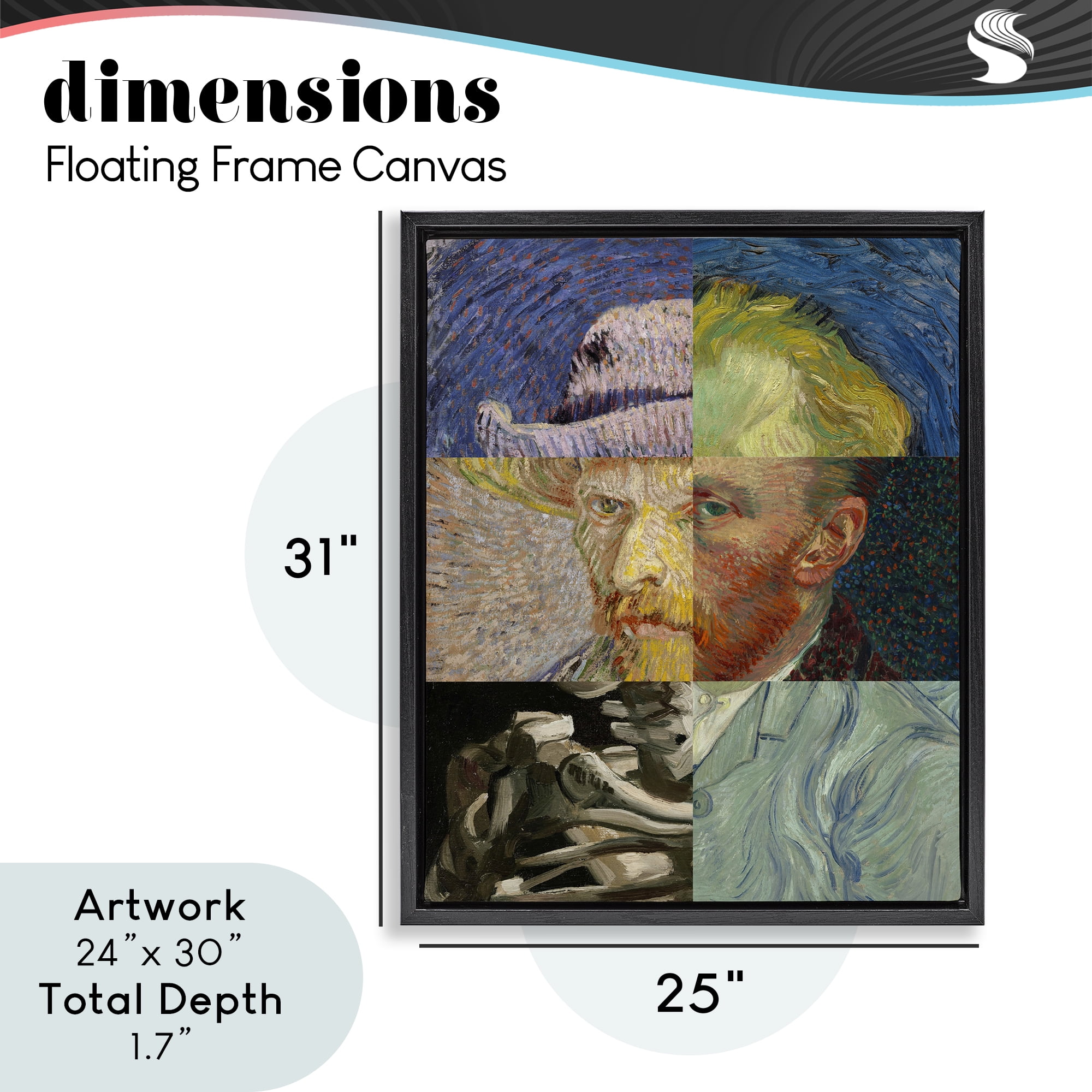 Collaged Van Gogh Portraits Black Framed Floater Canvas Wall Art, design by Masters Redux