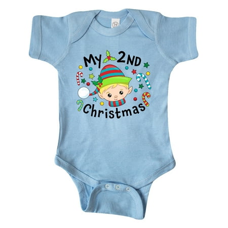 

Inktastic My 2nd Christmas Elf Boy with Candy Canes Gift Baby Boy or Baby Girl Bodysuit