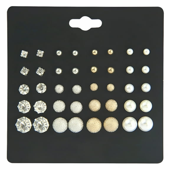 DESIGNICE Stick on Earrings for Women Zirconia Pearl Alloy Stud Earrings Ear Hooks Hoop Earrings Studs 20 Pairs Hoop