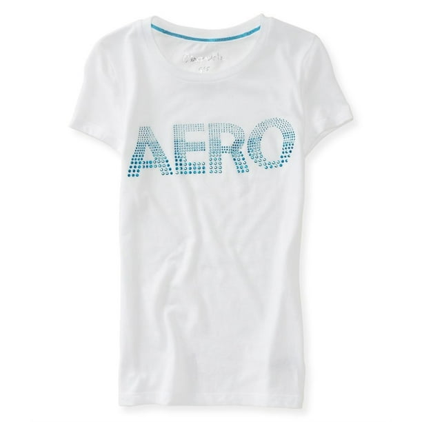 Camiseta Aeropostale Adornada con Logotipo de Diamantes de Imitación Mujer Blanco Talla Mediana