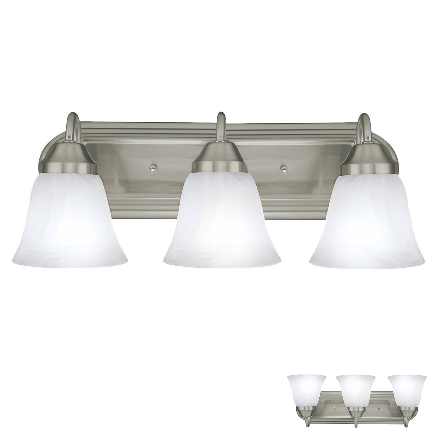 Three Globe Bathroom Vanity Light Bar Bath Fixture Brushed Nickel