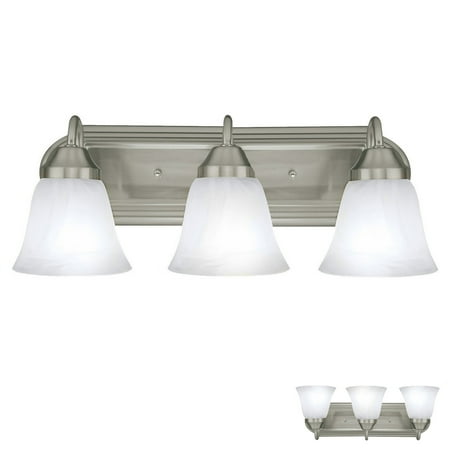 Three Globe Bathroom Vanity Light Bar Bath Fixture, Brushed Nickel with Alabaster