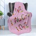 thumbnail image 4 of Live Laugh Love Soft Flannel Fleece Blanket, Floral Words Composition on an Abstract Pink Background Typographic Pattern, Cozy Plush for Indoor and Outdoor Use, 70" x 90", Multicolor, by Ambesonne, 4 of 5