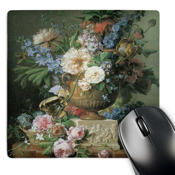 3dRose, Flowers in an Alabaster Vase with a Birds Nest by Gerard Van Spaendonck, MousePad