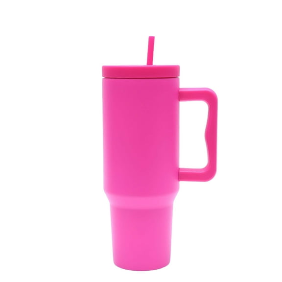 40 oz. Stainless Steel Modern Tumbler with Handle  Straw - Hot Pink