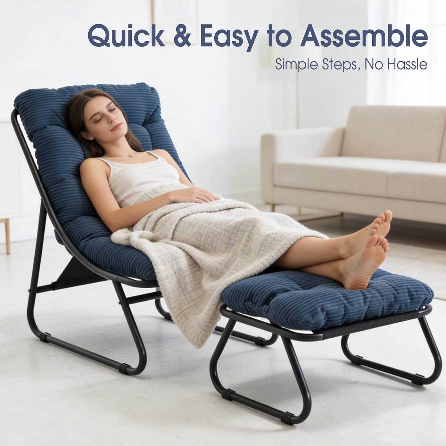 MOONMISS Lounge Chair with Ottoman ,Accent Chair with Plush Cushion and Footstool for Living Room,Navy Blue