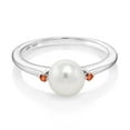 thumbnail image 2 of Gem Stone King 10K White Gold 7mm Cultured Freshwater Pearl Women Engagement Ring with Orange Sapphire (Size 8), 2 of 4