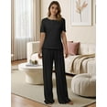 thumbnail image 2 of Loritta Womens Pajama Sets Knit Short Sleeve Long Pants Lounge Sets Breathable 2 Piece Pjs with Pockets Mother's Day Gifts Sets Summer Black S-2XL, 2 of 6