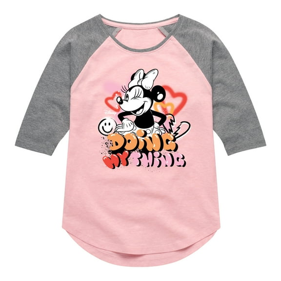 Disney - Minnie Mouse Doing My Thing - Toddler & Youth Girls Raglan Graphic T-Shirt