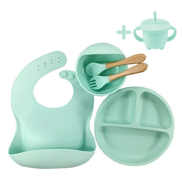 Nituyy Silicone Baby Feeding Set, Toddler Plate Spoon Fork Cup Bib Bowl Eating Utensil Set