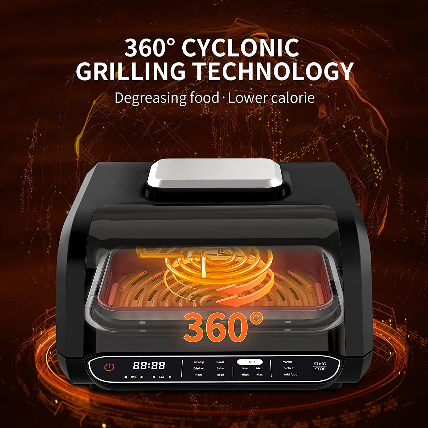 Indoor Grill Air Fryer Combo Smokeless, Fast Heating, and 7-in-1