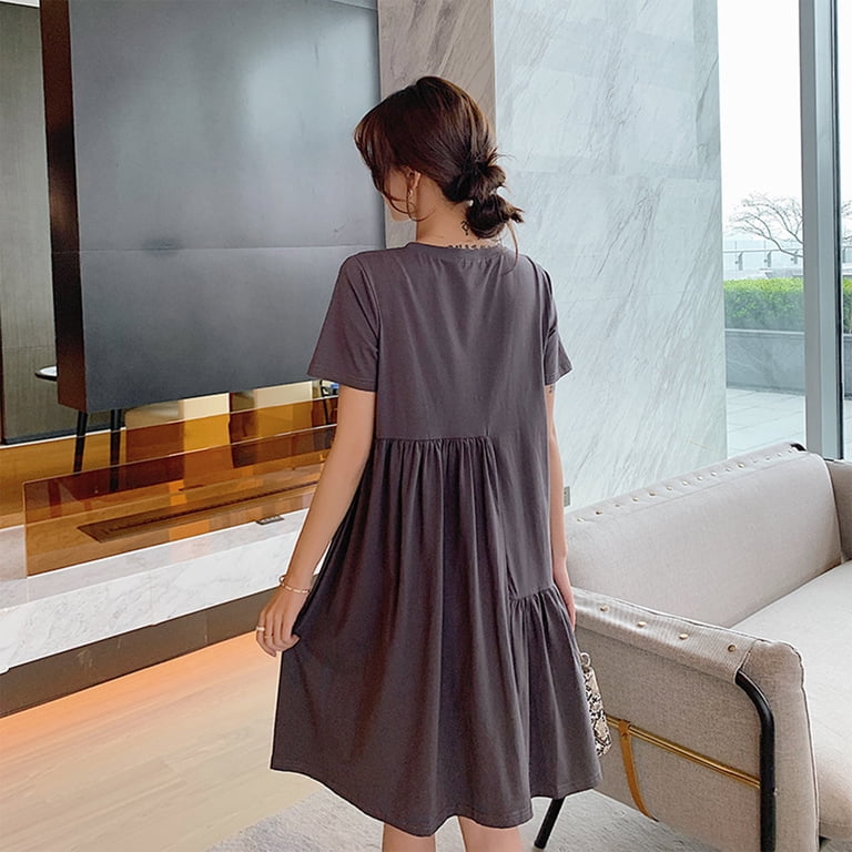 nursing beach dress Women's Maternity V Neck Wrap Maxi Summer Dress Short Sleeve Boho Casual  Nursing Dresses