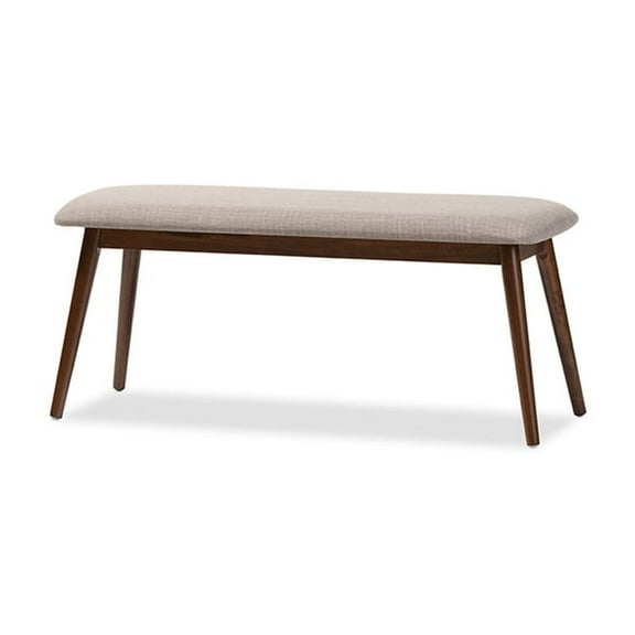 HomeStock Mid-Century Marvel Dining Bench, Polyester Fabric, Padded Cushions, Solid Rubberwood, 40.95"L x 15.21"W x 17.55"H, Light Grey