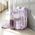 thumbnail image 4 of Transparent Backpack for Women Men, Clear PVC Bookbag Stadium Approved Heavy Duty School Bag with Reinforced Shoulder Straps - Spacious Travel Daypack for Students Teens Adults, Concert, Work, Purple, 4 of 7