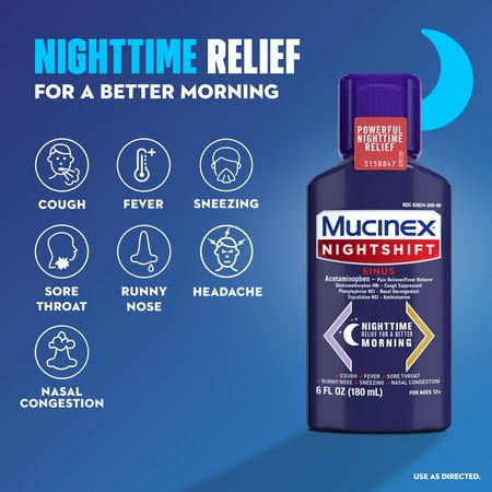 Mucinex Sinus-Max Severe Congestion & Pain & Nightshift Sinus Medicine, Headache Relief, 2x6 fl oz