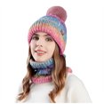 thumbnail image 2 of Xfvqtps Womens Hat Scarf Set Gradient Color Plush Pompom Knitting Stretch Warm Soft Thickened Windproof Coldproof Outdoor Winter Beanie Neck Scarf Set Purple, 2 of 7