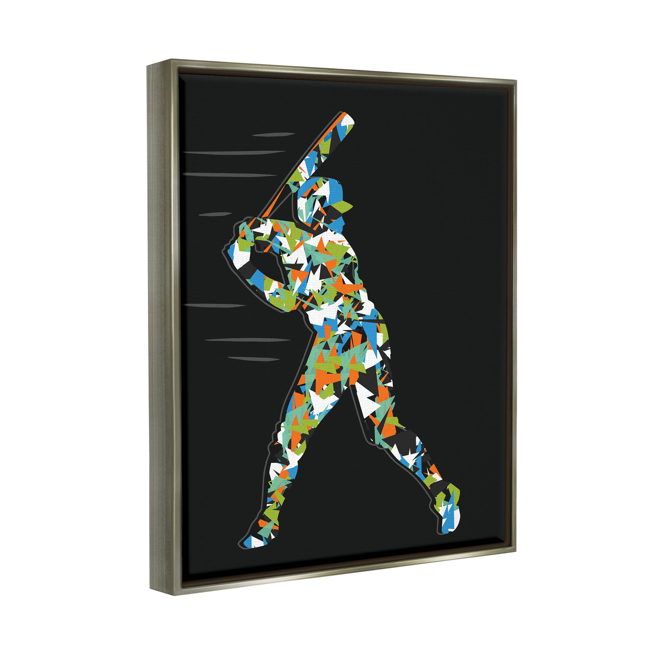 Stupell Industries Patterned Sports Baseball Player Graphic Art Luster Gray Floating Framed Canvas Print Wall Art, Design by Arrolynn Weiderhold