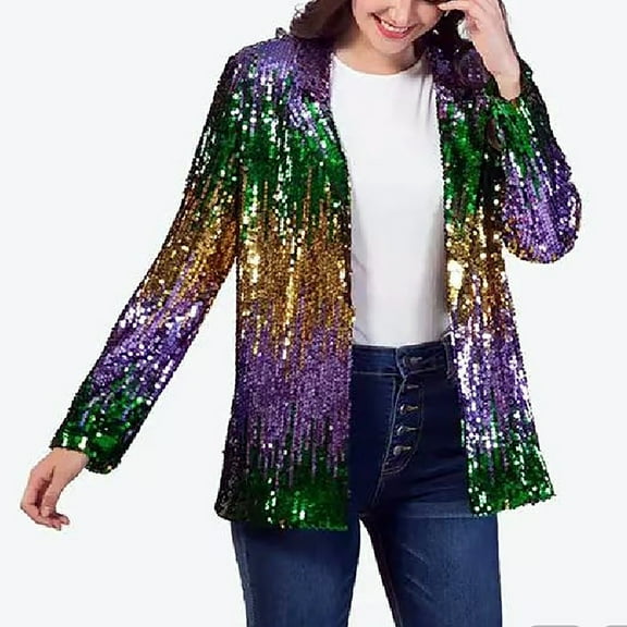Pyhlmscde Women's Sequin Jacket Long Sleeve Open Front Glitter Sparkly Coat Casual Cardigan, casual chic outfits for women, womens blazers dressy casual, jackets for women