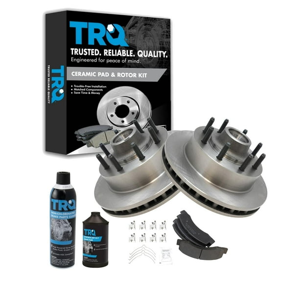 TRQ Front Brake Rotor & Semi Metallic Pad Kit w/Fluids for F250 F350 2WD BKA17327 Fits select: 2000-2002 FORD F250, 2000-2002 FORD F350