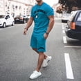 thumbnail image 2 of Afdoent Mens Two Piece Outfits Men's Large Summer Short Sleeved T Shirt And Shorts Suit Men's Casual Fashion Theme Suit Basic Retro Street Wear Summer Beach Vacation Outfits, 2 of 5